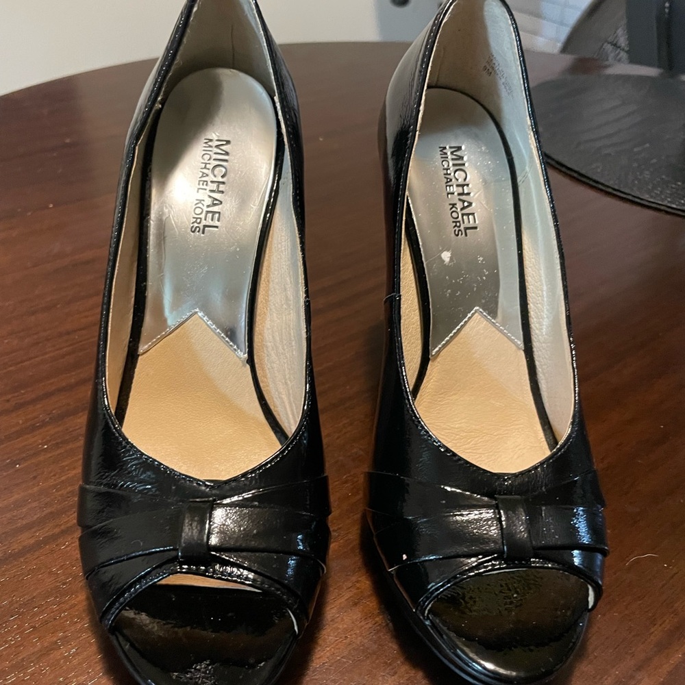 Michael Kors Glossy Black Peep Toe Heels